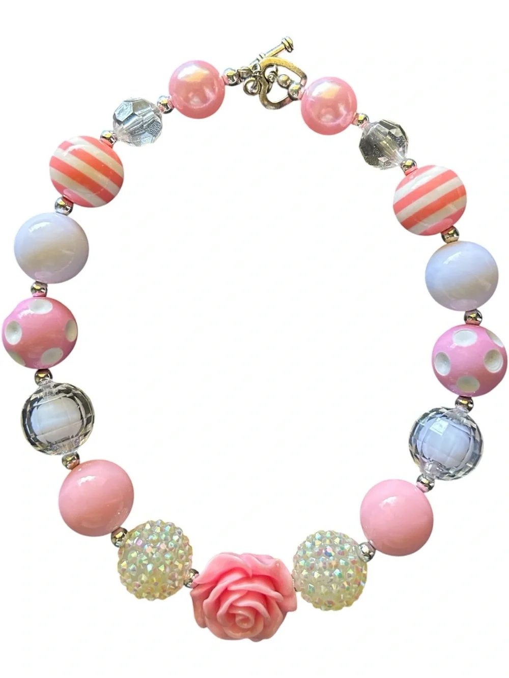 4/$20 Girls Pink Floral Rose Beaded Necklace